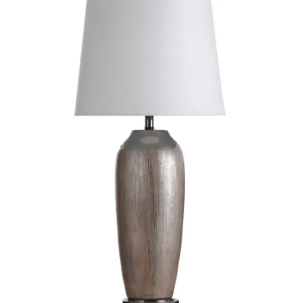 Table Lamps-Kirkland's Home Wire-Brushed Silver And Brown Column Table Lamp White