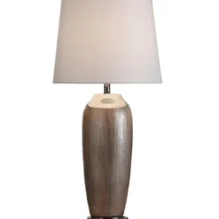 Table Lamps-Kirkland's Home Wire-Brushed Silver And Brown Column Table Lamp White