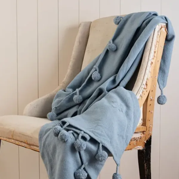 Blankets & Throws-Kirkland's Home With Pom Poms Throw Blanket Blue