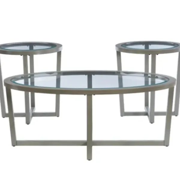Coffee Tables-Kirkland's Home Wood & Glass Top 3-Pc. Table Set Gray