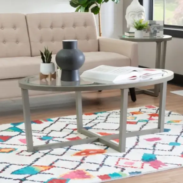 Coffee Tables-Kirkland's Home Wood & Glass Top 3-Pc. Table Set Gray