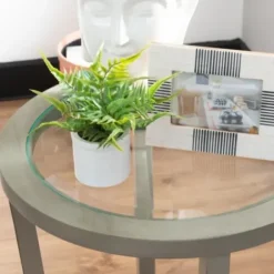 Coffee Tables-Kirkland's Home Wood & Glass Top 3-Pc. Table Set Gray