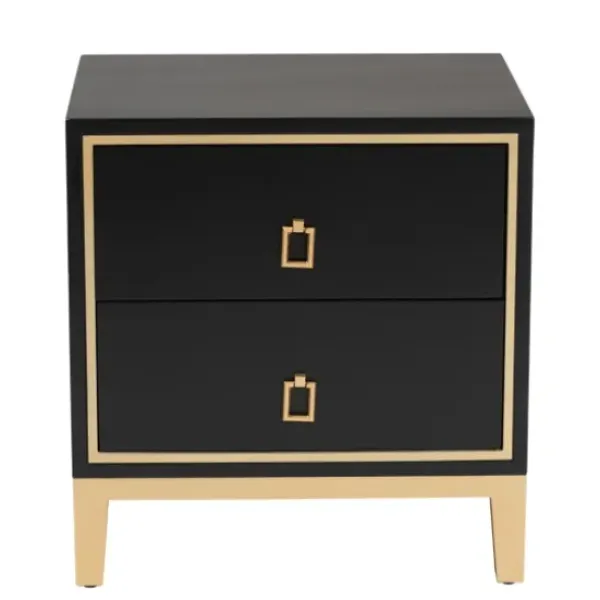Nightstands-Kirkland's Home Wood & Gold Accent 2-Drawer Nightstand Black