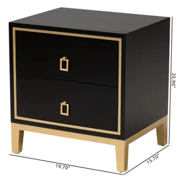 Nightstands-Kirkland's Home Wood & Gold Accent 2-Drawer Nightstand Black