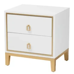 Nightstands-Kirkland's Home Wood & Gold Accent 2-Drawer Nightstand White