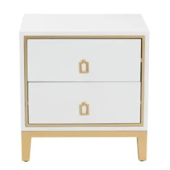 Nightstands-Kirkland's Home Wood & Gold Accent 2-Drawer Nightstand White