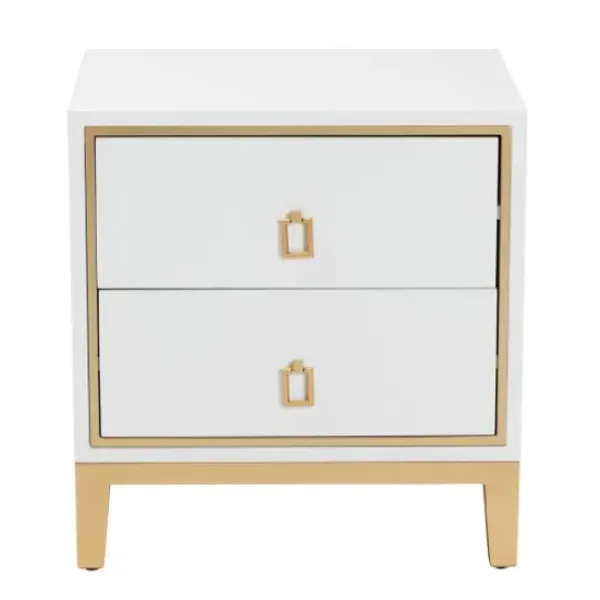 Nightstands-Kirkland's Home Wood & Gold Accent 2-Drawer Nightstand White