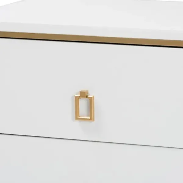 Nightstands-Kirkland's Home Wood & Gold Accent 2-Drawer Nightstand White