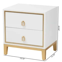 Nightstands-Kirkland's Home Wood & Gold Accent 2-Drawer Nightstand White