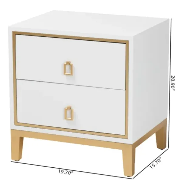 Nightstands-Kirkland's Home Wood & Gold Accent 2-Drawer Nightstand White