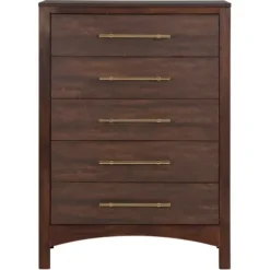 Dressers & Chests-Kirkland's Home Wood & Gold Hardware 5-Drawer Chest Brown