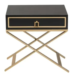 Nightstands-Kirkland's Home Wood & Gold X-Base Nightstand Black