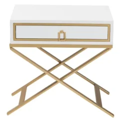 Nightstands-Kirkland's Home Wood & Gold X-Base Nightstand White