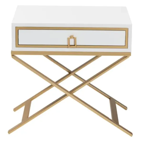 Nightstands-Kirkland's Home Wood & Gold X-Base Nightstand White