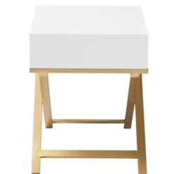 Nightstands-Kirkland's Home Wood & Gold X-Base Nightstand White