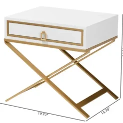 Nightstands-Kirkland's Home Wood & Gold X-Base Nightstand White