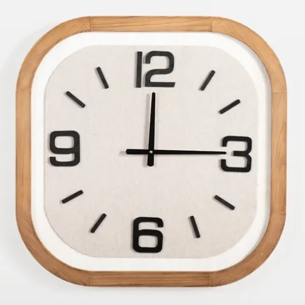 Clocks-Kirkland's Home Wood & Linen Rounded Edge Wall Clock