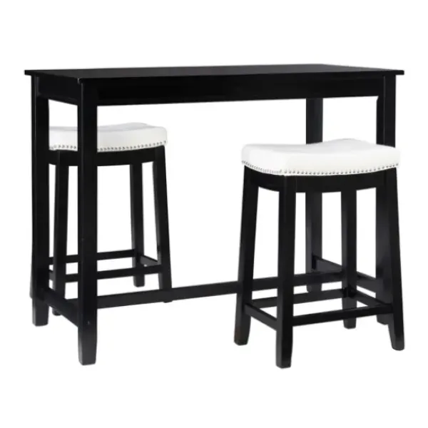 Dining Tables-Kirkland's Home Wood & Upholstered Stools 3-Pc. Dining Set Black