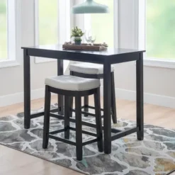 Dining Tables-Kirkland's Home Wood & Upholstered Stools 3-Pc. Dining Set Black