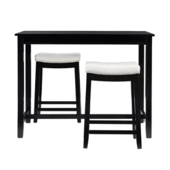 Dining Tables-Kirkland's Home Wood & Upholstered Stools 3-Pc. Dining Set Black