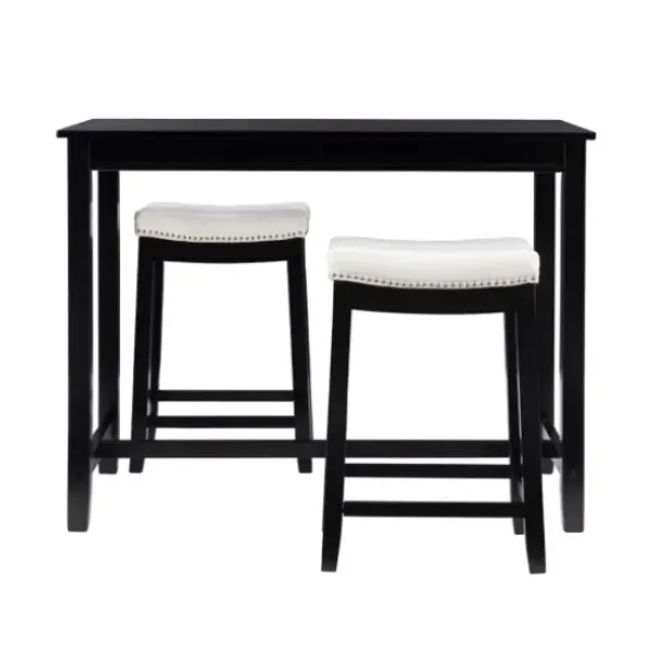 Dining Tables-Kirkland's Home Wood & Upholstered Stools 3-Pc. Dining Set Black