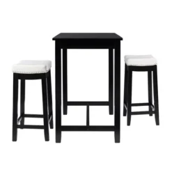 Dining Tables-Kirkland's Home Wood & Upholstered Stools 3-Pc. Dining Set Black