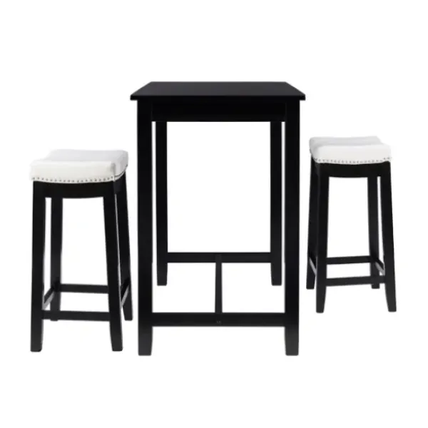 Dining Tables-Kirkland's Home Wood & Upholstered Stools 3-Pc. Dining Set Black