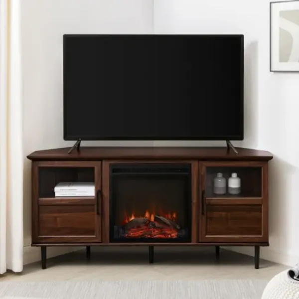 Tv Stands & Media Consoles-Kirkland's Home Wood Alcove Doors Led Fireplace Media Cabinet Brown