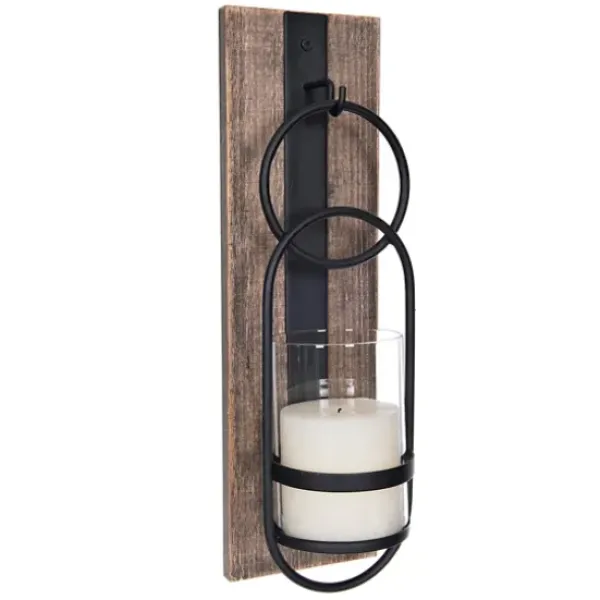 Sconces-Kirkland's Home Wood And Black Metal Geometric Sconce