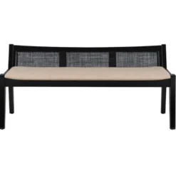Benches & Ottomans-Kirkland's Home Wood And Cane Upholstered Bench Black