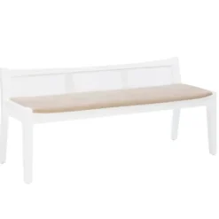 Benches & Ottomans-Kirkland's Home Wood And Cane Upholstered Bench White