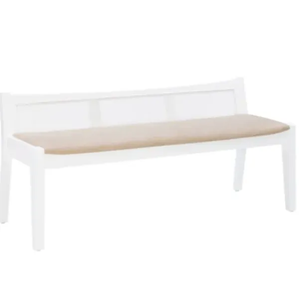 Benches & Ottomans-Kirkland's Home Wood And Cane Upholstered Bench White