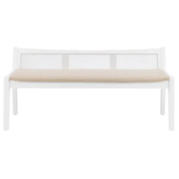 Benches & Ottomans-Kirkland's Home Wood And Cane Upholstered Bench White