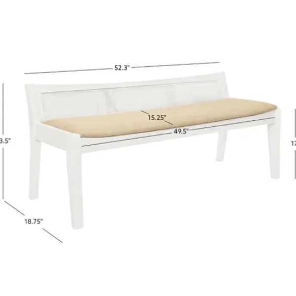 Benches & Ottomans-Kirkland's Home Wood And Cane Upholstered Bench White