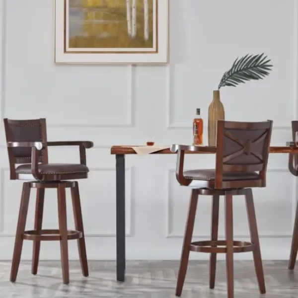 Bar Stools & Counter Height Stools-Kirkland's Home Wood And Faux Leather Swivel Bar Stool Brown