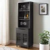 Kitchen Islands & Bar Carts-Kirkland's Home Wood And Glass 2-Door Bar Cabinet Black