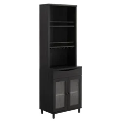 Kitchen Islands & Bar Carts-Kirkland's Home Wood And Glass 2-Door Bar Cabinet Black