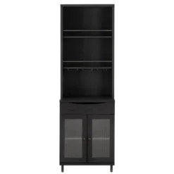 Kitchen Islands & Bar Carts-Kirkland's Home Wood And Glass 2-Door Bar Cabinet Black