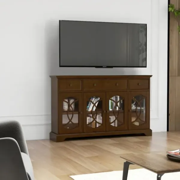 Tv Stands & Media Consoles-Kirkland's Home Wood And Glass 4-Door Media Cabinet Brown