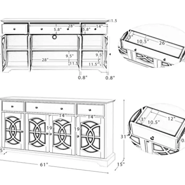 Tv Stands & Media Consoles-Kirkland's Home Wood And Glass 4-Door Media Cabinet Brown