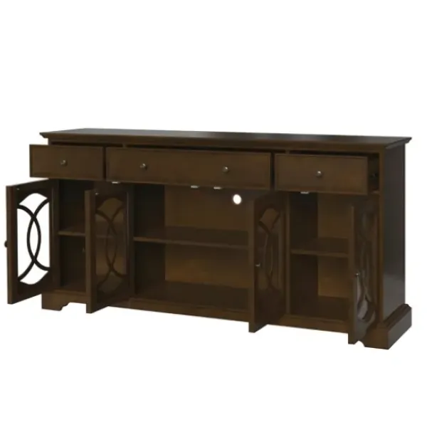 Tv Stands & Media Consoles-Kirkland's Home Wood And Glass 4-Door Media Cabinet Brown