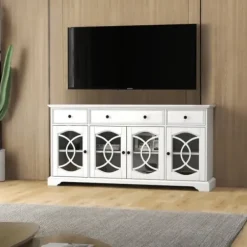 Tv Stands & Media Consoles-Kirkland's Home Wood And Glass 4-Door Media Cabinet White