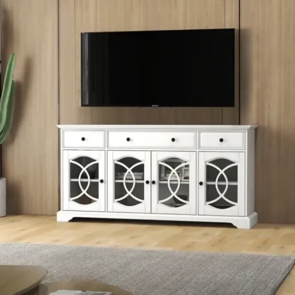 Tv Stands & Media Consoles-Kirkland's Home Wood And Glass 4-Door Media Cabinet White