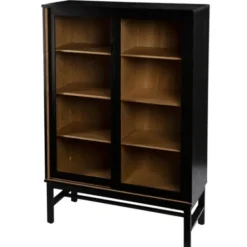 Cabinets & Sideboards-Kirkland's Home Wood And Glass 8-Shelf Cabinet Black