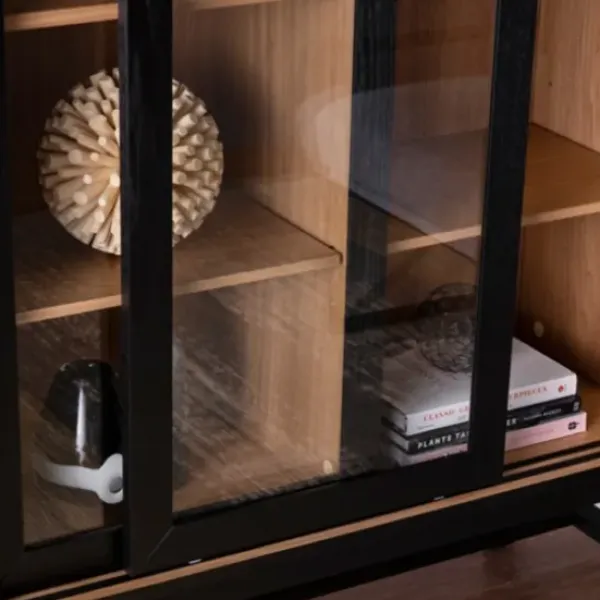Cabinets & Sideboards-Kirkland's Home Wood And Glass 8-Shelf Cabinet Black