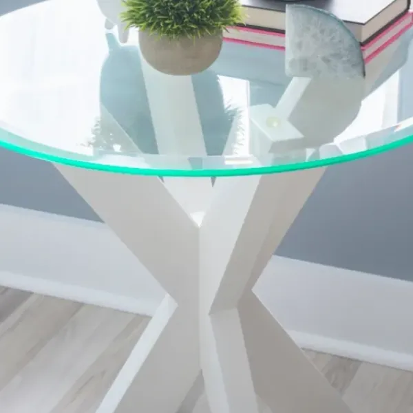 Accent & End Tables-Kirkland's Home Wood And Glass Top X-Base Accent Table White