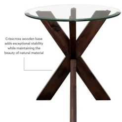 Accent & End Tables-Kirkland's Home Wood And Glass Top X-Base Accent Table Brown