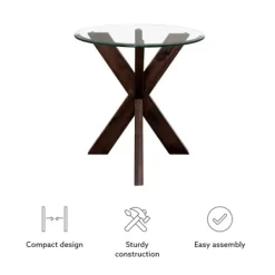 Accent & End Tables-Kirkland's Home Wood And Glass Top X-Base Accent Table Brown
