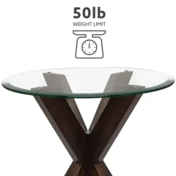 Accent & End Tables-Kirkland's Home Wood And Glass Top X-Base Accent Table Brown