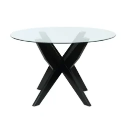 Dining Tables-Kirkland's Home Wood And Glass X-Base Dining Table Black